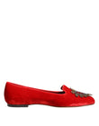 Dolce & Gabbana Red Velvet DG Heart Loafers Flat Shoes