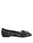 Dolce & Gabbana Black Taormina Lace Crystals Flats Shoes