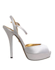 Dolce & Gabbana White Satin Platform Heels Sandals Shoes