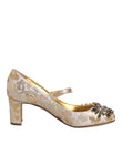 Dolce & Gabbana Gold Jacquard Crystal Mary Janes Pumps Shoes