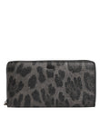 Dolce & Gabbana Black Gray Leopard Leather Zip Around Continental Wallet