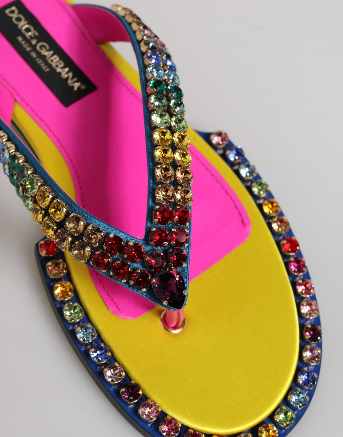 Dolce & Gabbana Multicolor Rhinestone Flip Flop Flat Sandals Shoes