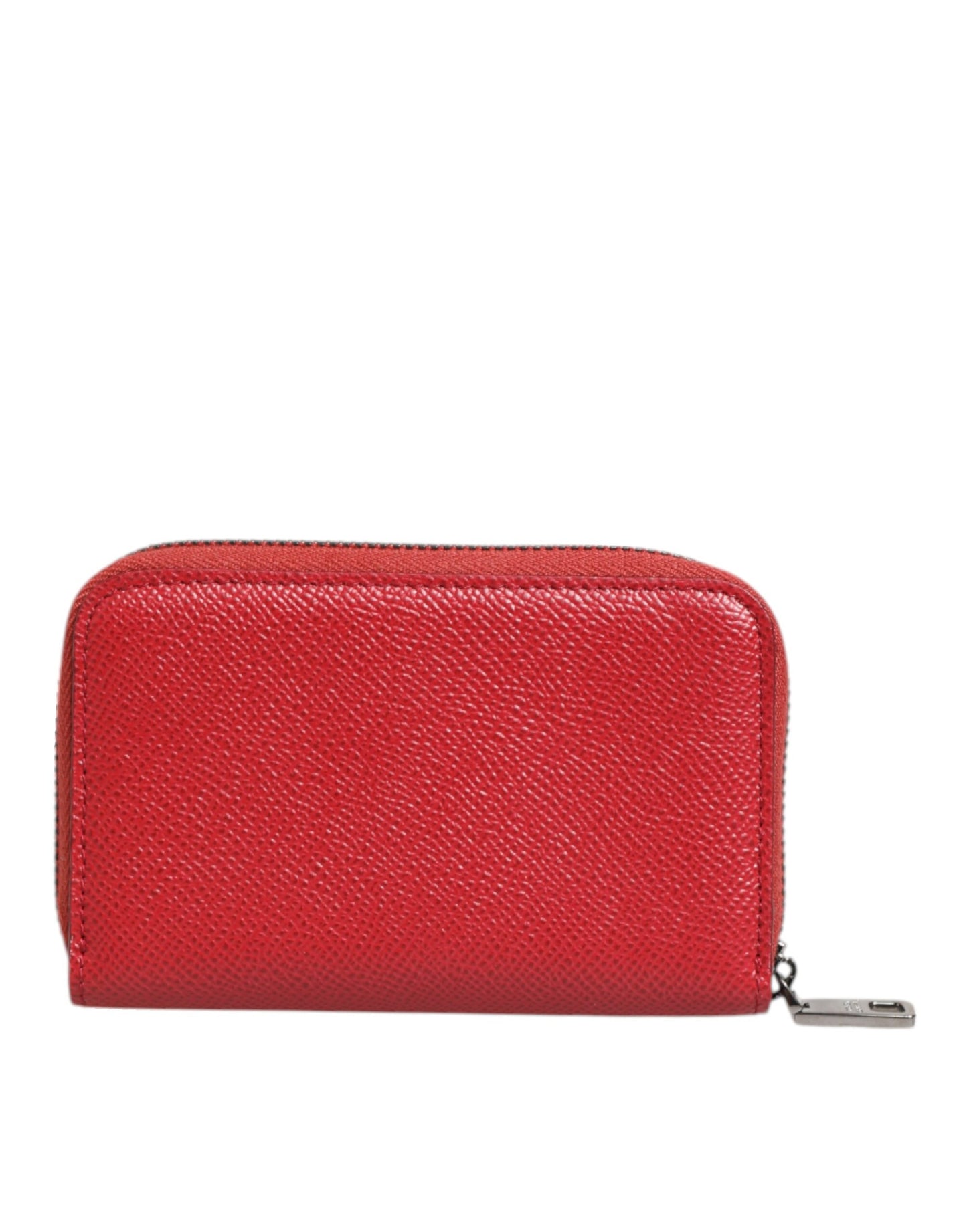 Dolce & Gabbana Red Leather Zip Around Logo Plaque Men Coin Purse Wallet