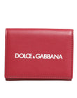 Dolce & Gabbana Red Leather Bold Logo Print Trifold Card Holder Wallet