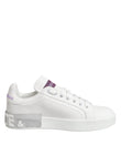 Dolce & Gabbana White Purple Leather Low Top Sneakers Shoes