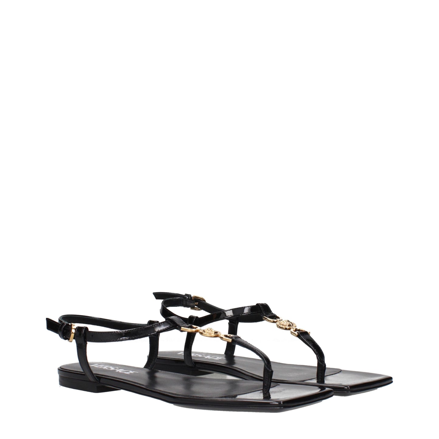Versace Black Leather Flip-Flop Sandals