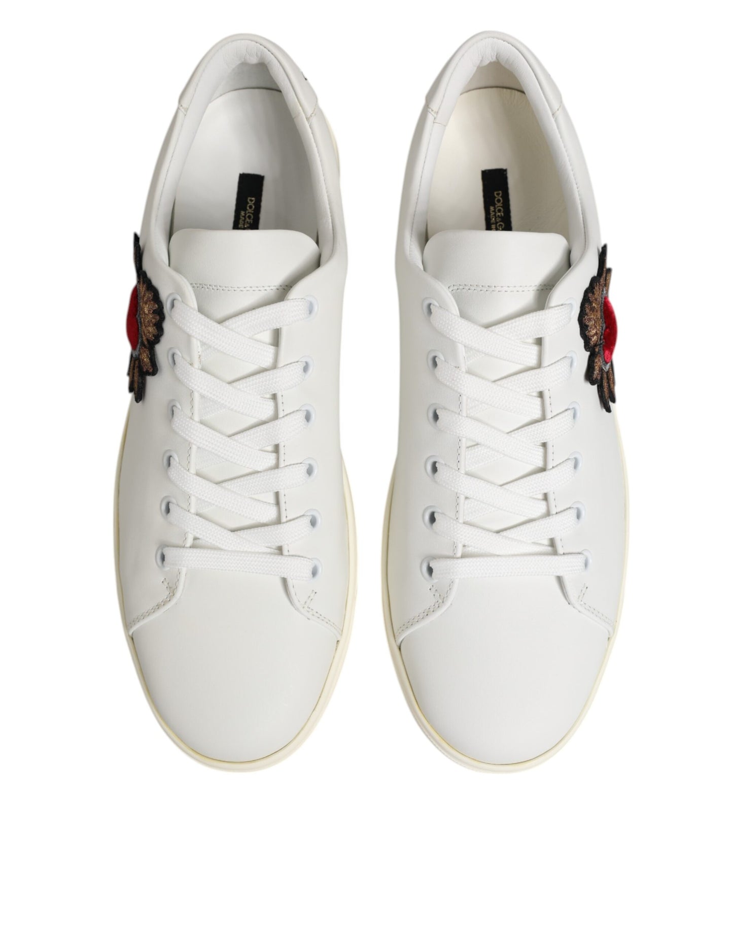 Dolce & Gabbana White Leather Sacred Heart Patch Sneakers Shoes