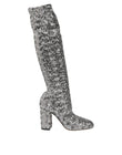 Dolce & Gabbana Shoes Silver Sequins Glitter High Heel Boot Shoes