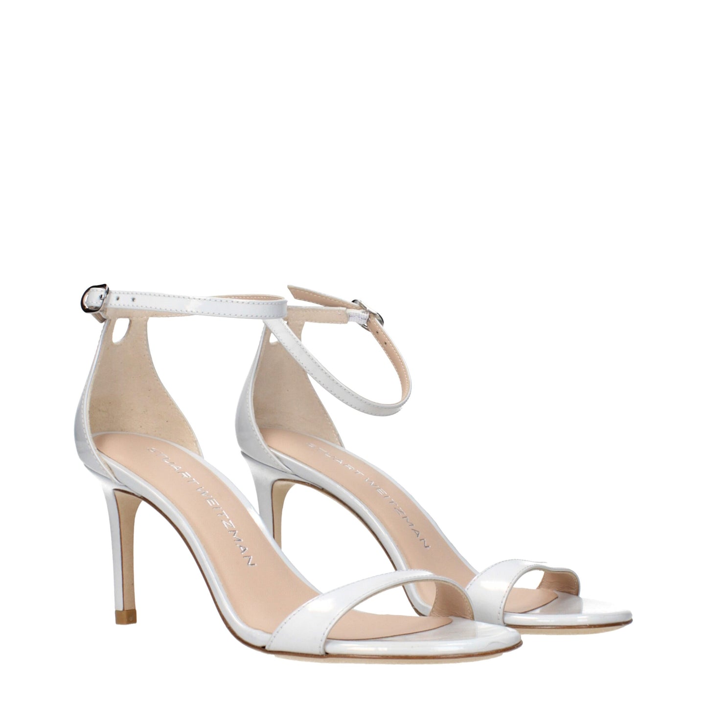 Stuart Weitzman White Leather Stiletto Heel Sandals