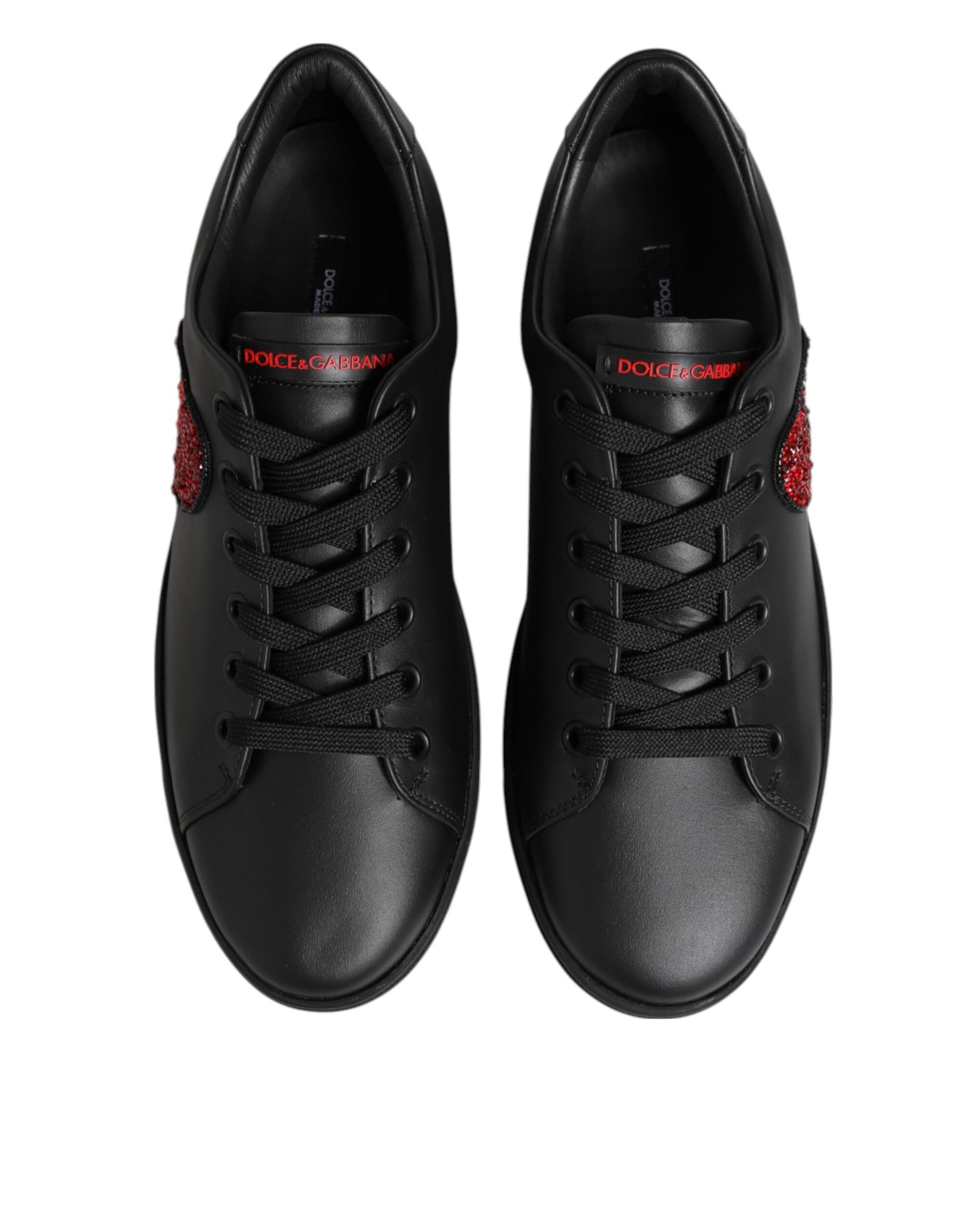 Dolce & Gabbana Black Leather Crystal Heart Low Top Sneakers  Shoes