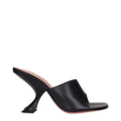 Amina Muaddi Black Leather Stiletto Heel Sandals