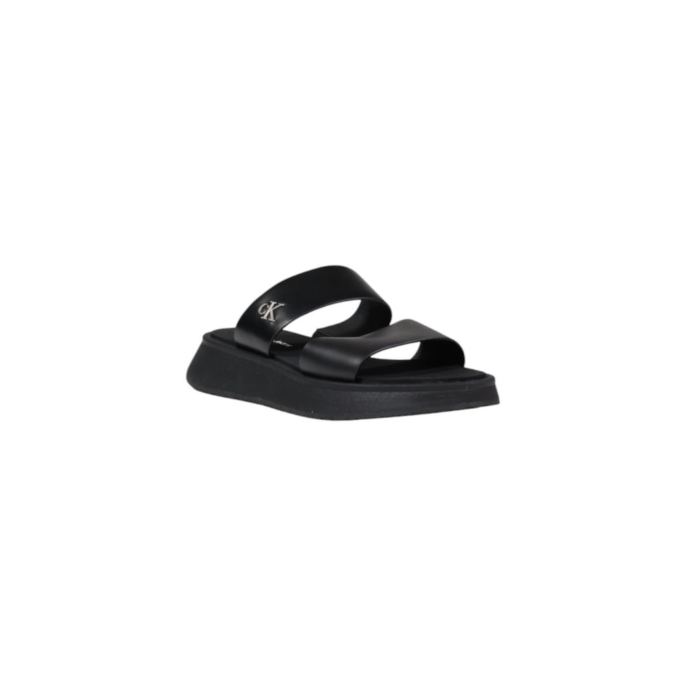 Calvin Klein Jeans Black Leather Flat Sandals