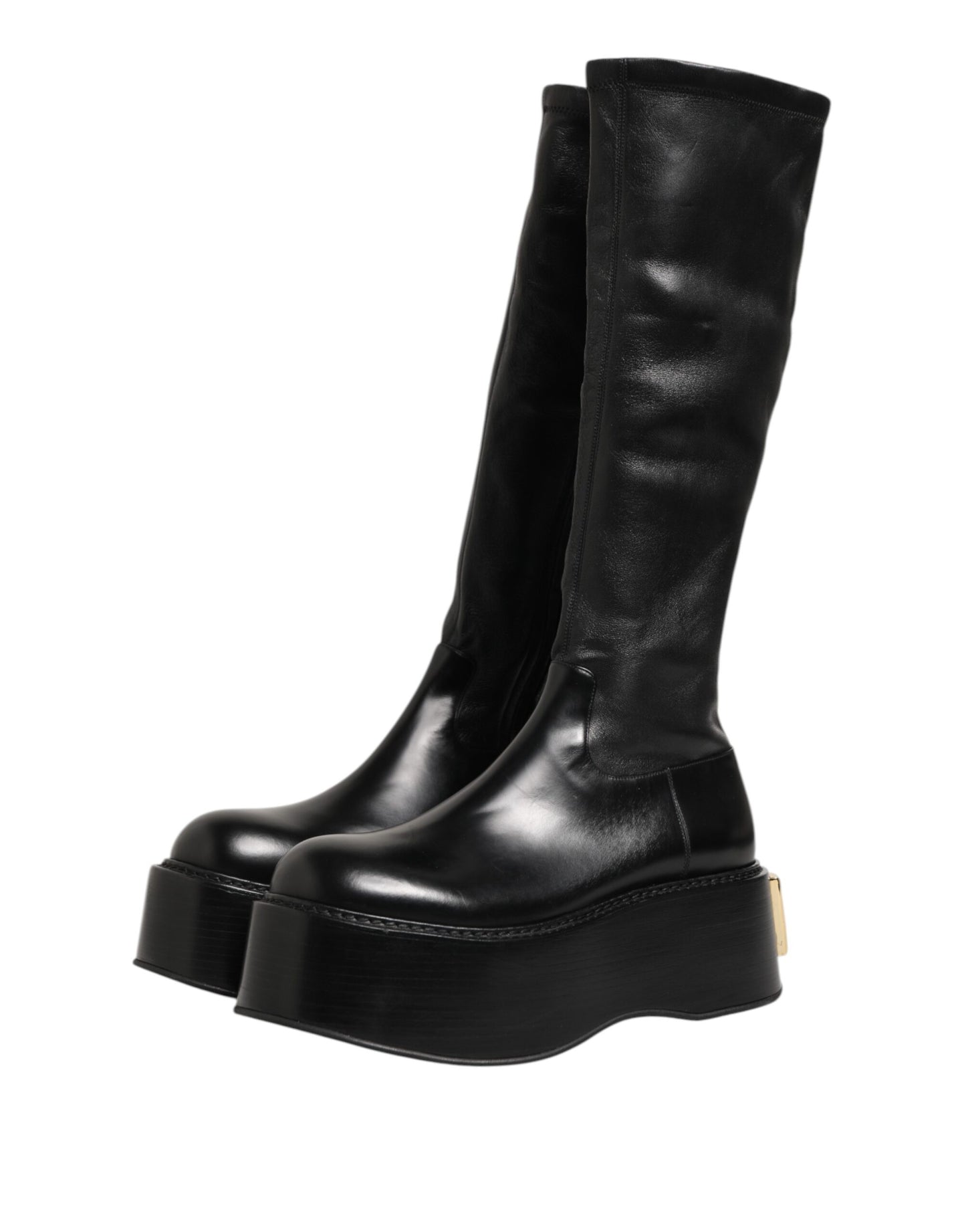 Dolce & Gabbana Black Logo Plaque Over The Calf Boots Shoes