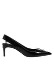 Dolce & Gabbana Black Zipper Leather Heels Slingbacks Shoes