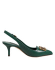 Dolce & Gabbana Green Leather AMORE Heels Slingbacks Shoes