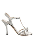 Dolce & Gabbana Silver Strass Ankle Strap Heels Sandals Shoes