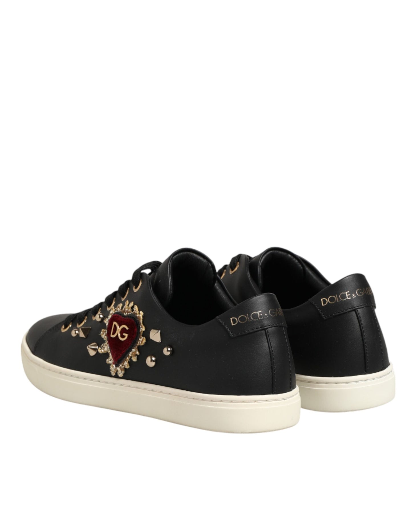 Dolce & Gabbana Black Leather Sacred Heart Sneakers Shoes