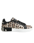 Dolce & Gabbana Brown Leather Leopard Low Top Sneakers Shoes