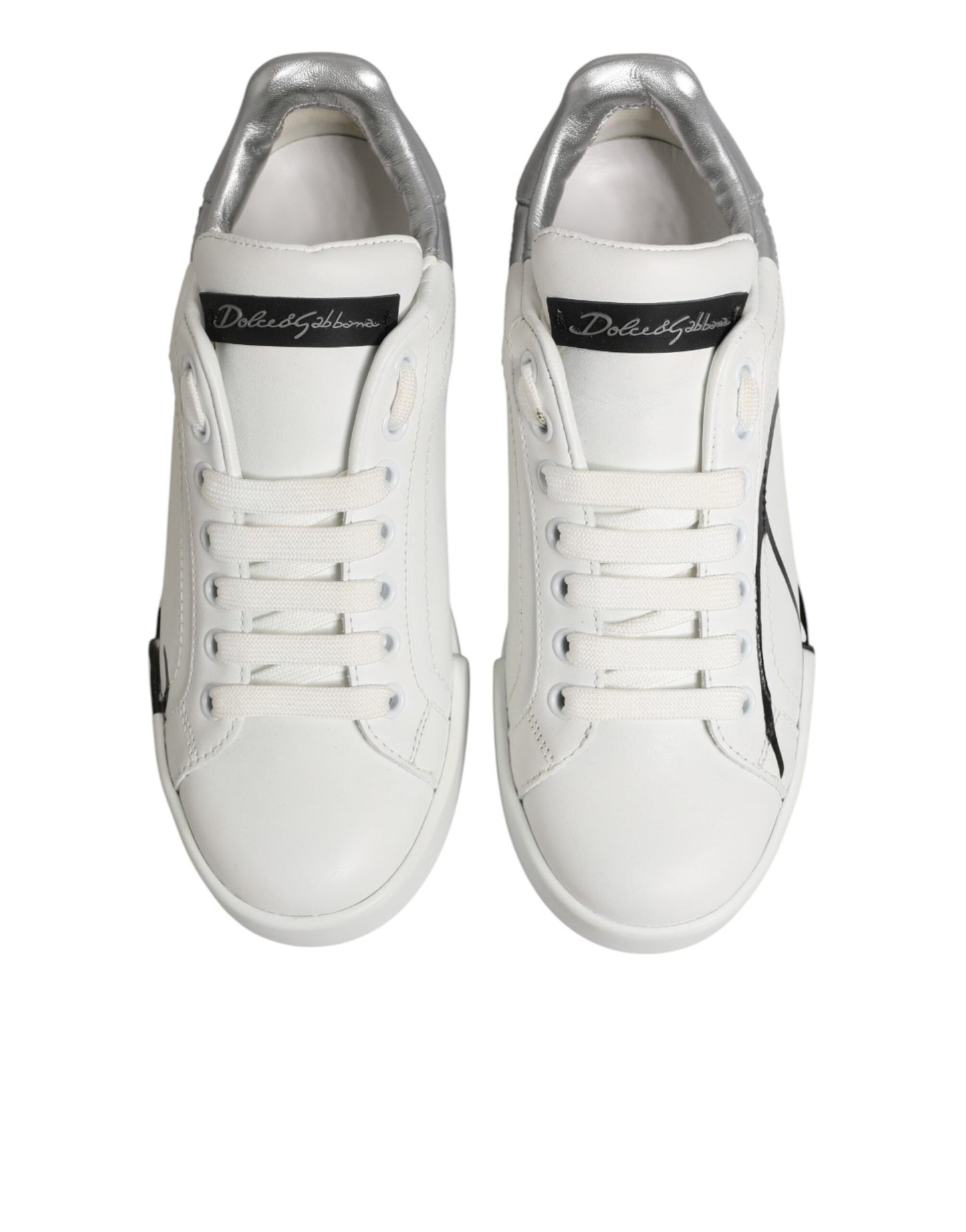 Dolce & Gabbana White Gray Low Top Leather Sneaker Shoes
