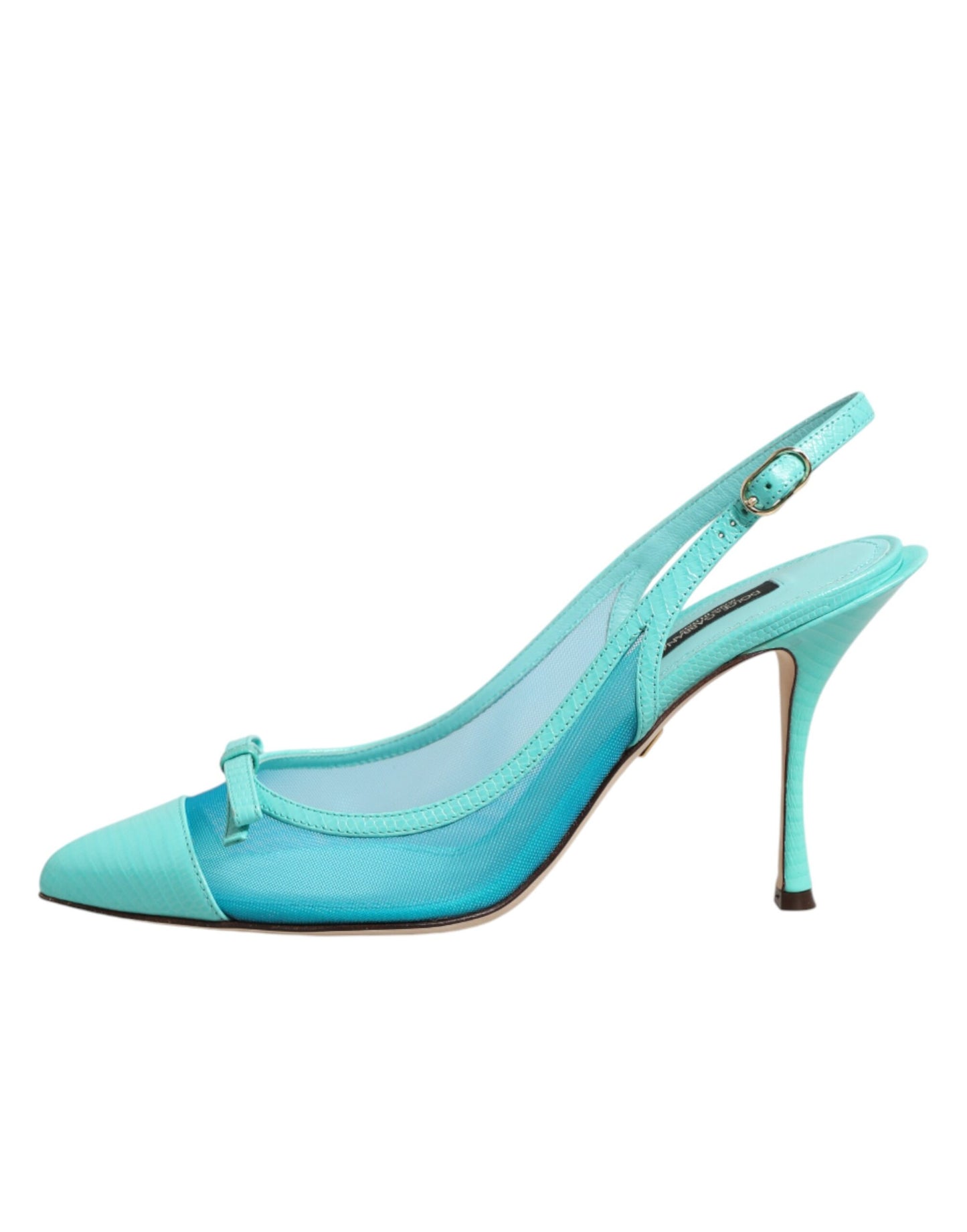 Dolce & Gabbana Blue Leather Mesh Heels Slingback Shoes