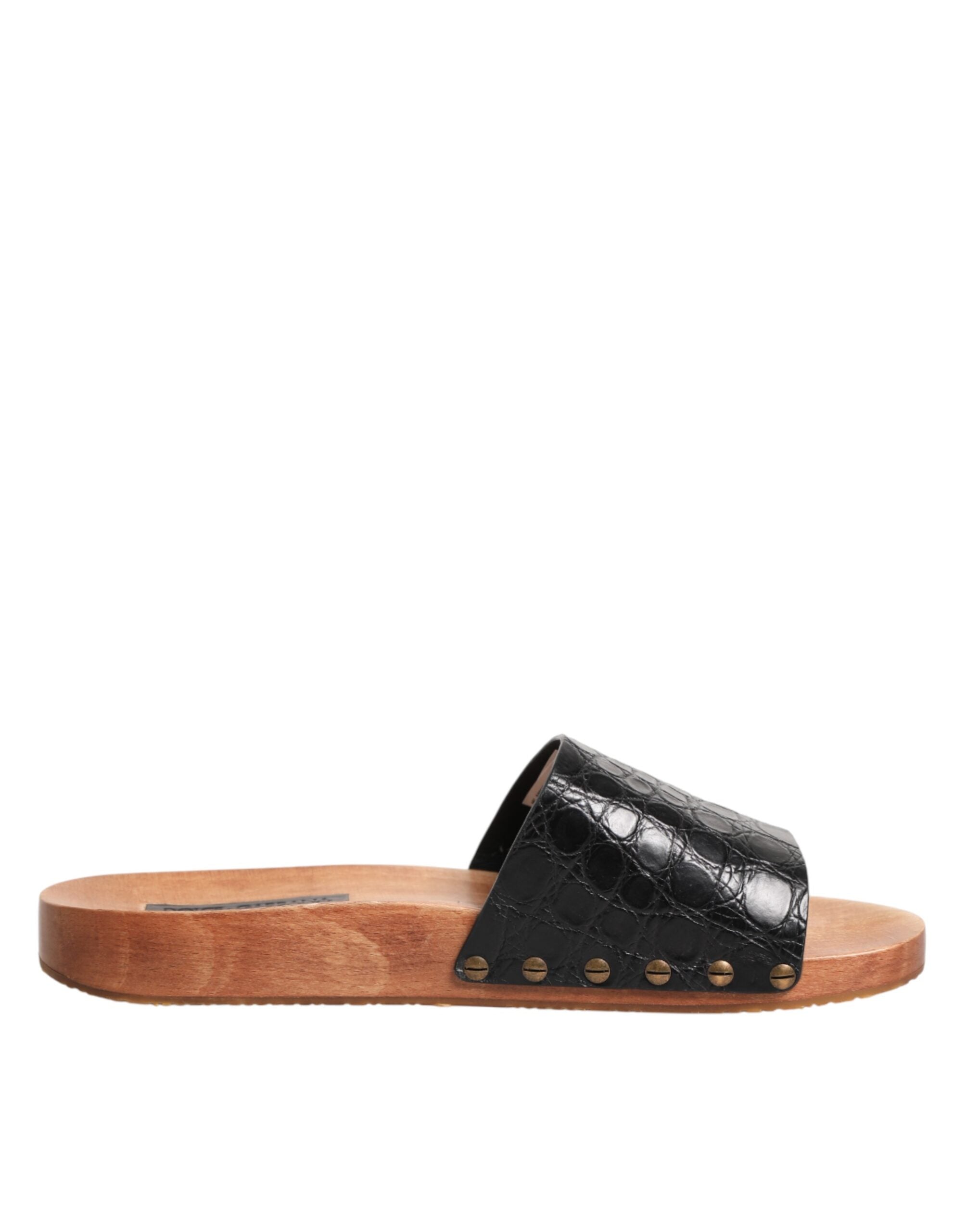 Dolce & Gabbana Black Brown Leather Slides Sandals Shoes