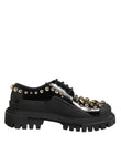 Dolce & Gabbana Black Leather Jeweled Crystals Derby Shoes