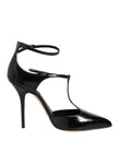 Dolce & Gabbana Black Leather T-STRAPS Heels Sandals Shoes