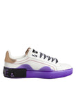 Dolce & Gabbana White Purple Leather Low Top Sneaker Shoes