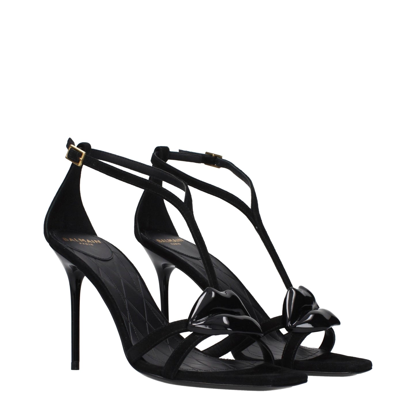 Balmain Black Leather Stiletto Heel Sandals
