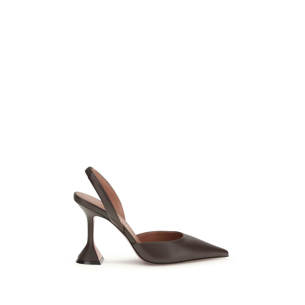Amina Muaddi Brown Calf Leather Bos Taurus High Heel Pumps