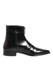 Dolce & Gabbana Black Leather Chelsea Short Ankle Boots Shoes